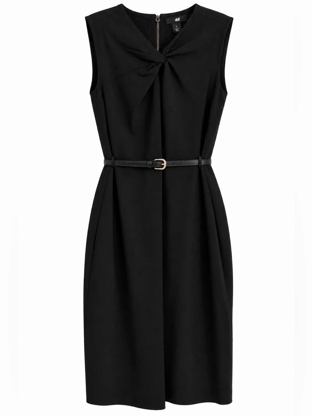 Ann Taylor Black Sleeveless Knot-Front Belted Sheath Dress